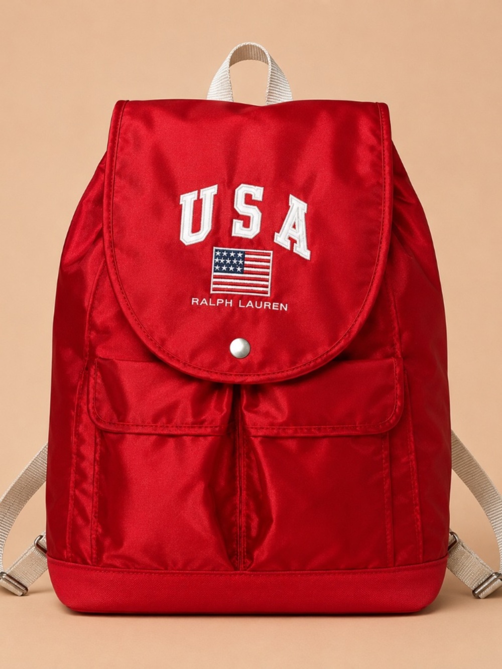 Vintage Polo Sport Ralph Lauren USA Red Satin Backpack Y2K Rare Preppy Bag